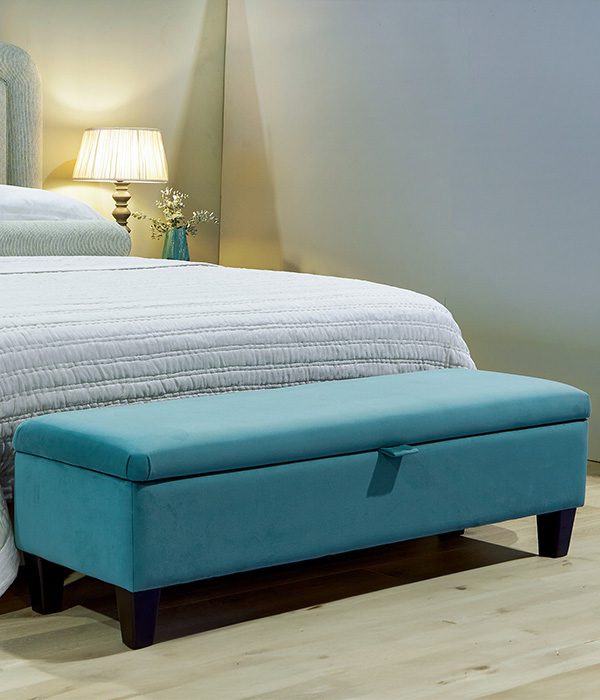Harper Bed Bench with Storage in Plush Aqua