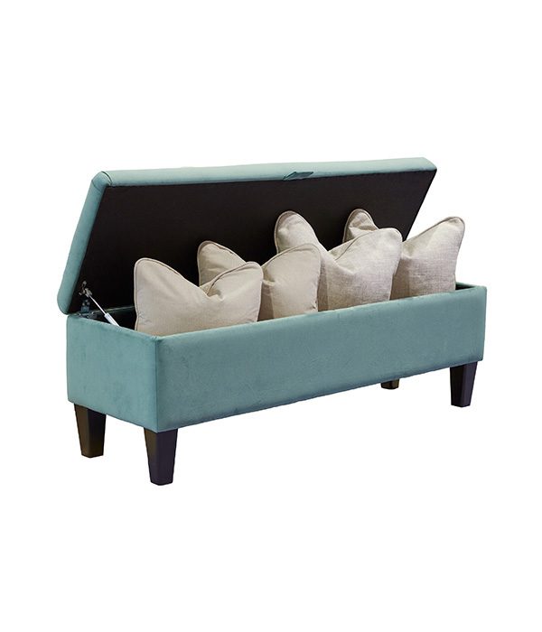 Harper Bed Bench with Storage in Plush Aqua