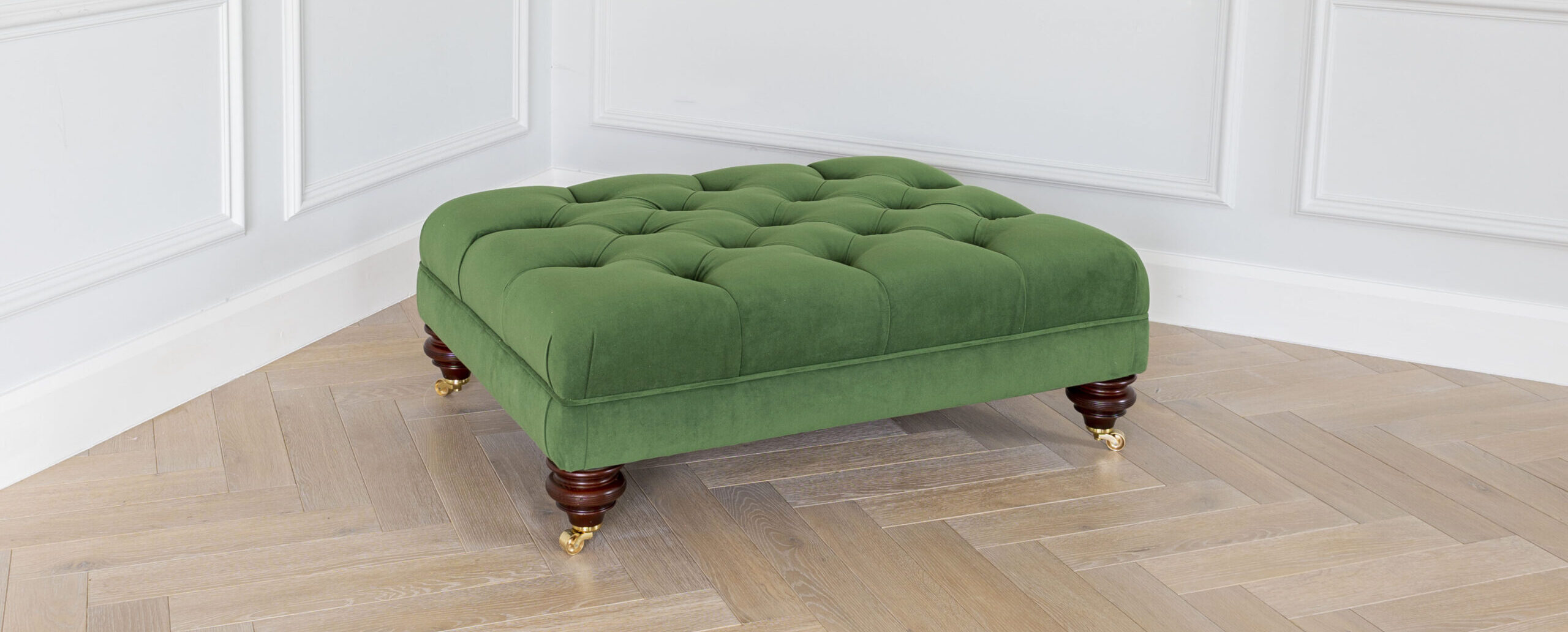 Lovely Moss Velvet Deep Button Ottoman