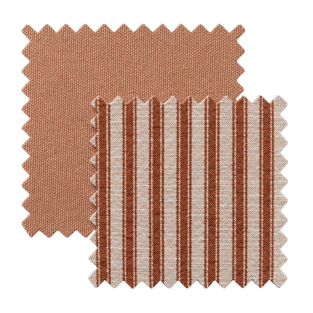 Pure Linen Rust and Leni Rust fabric samples.